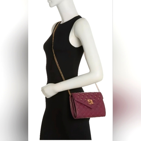 Badgley Mischka Quilted Studded Convertible Crossbody Bag Plum NWT - Picture 5 of 5